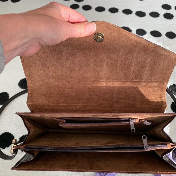 Vintage 80s Burgundy Eel Skin Shoulder Bag Crossbody Handbag Clutch Purse - Picture 8 of 16